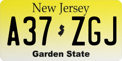 NJ license plate A37ZGJ