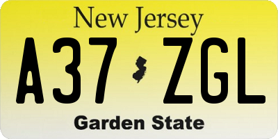 NJ license plate A37ZGL