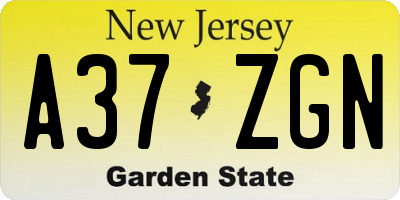 NJ license plate A37ZGN