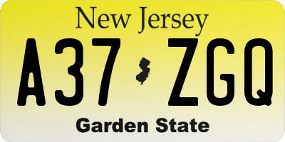 NJ license plate A37ZGQ