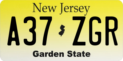 NJ license plate A37ZGR