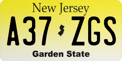 NJ license plate A37ZGS