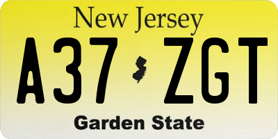 NJ license plate A37ZGT