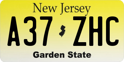 NJ license plate A37ZHC