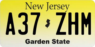 NJ license plate A37ZHM