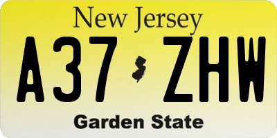 NJ license plate A37ZHW