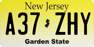 NJ license plate A37ZHY