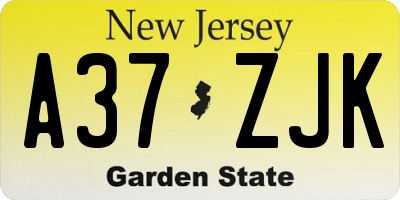 NJ license plate A37ZJK
