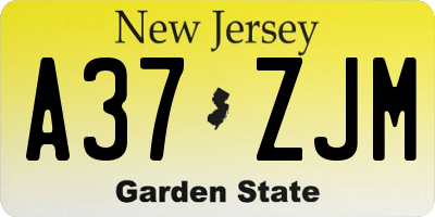 NJ license plate A37ZJM