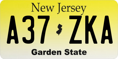 NJ license plate A37ZKA