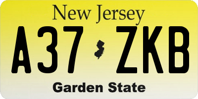 NJ license plate A37ZKB
