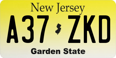 NJ license plate A37ZKD