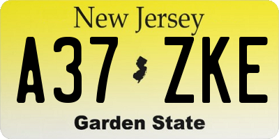 NJ license plate A37ZKE