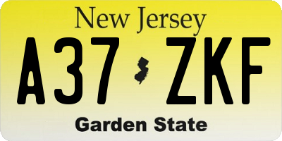 NJ license plate A37ZKF