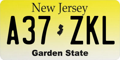 NJ license plate A37ZKL