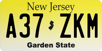 NJ license plate A37ZKM