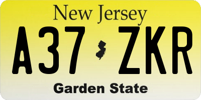 NJ license plate A37ZKR