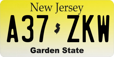 NJ license plate A37ZKW