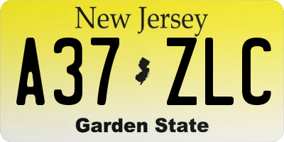 NJ license plate A37ZLC