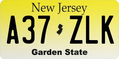 NJ license plate A37ZLK