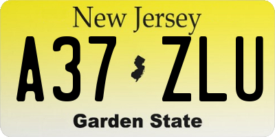 NJ license plate A37ZLU