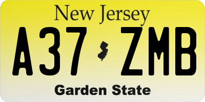 NJ license plate A37ZMB