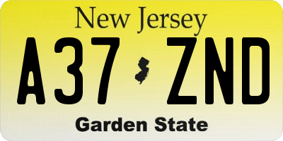 NJ license plate A37ZND