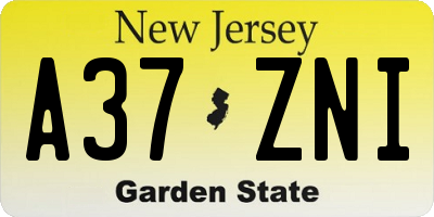 NJ license plate A37ZNI