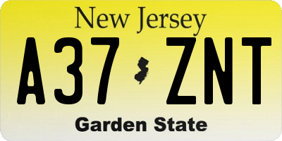 NJ license plate A37ZNT