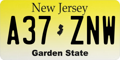 NJ license plate A37ZNW