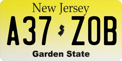 NJ license plate A37ZOB