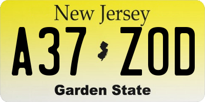 NJ license plate A37ZOD