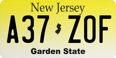 NJ license plate A37ZOF