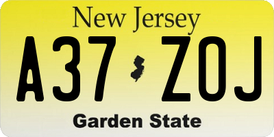 NJ license plate A37ZOJ