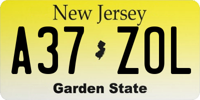 NJ license plate A37ZOL