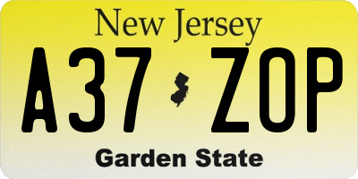 NJ license plate A37ZOP