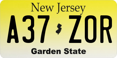 NJ license plate A37ZOR