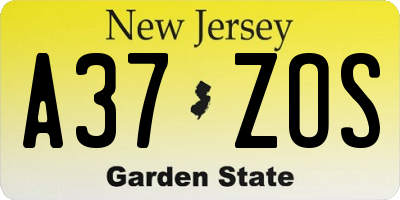 NJ license plate A37ZOS