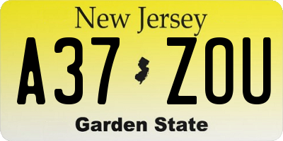 NJ license plate A37ZOU