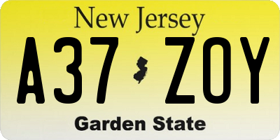 NJ license plate A37ZOY