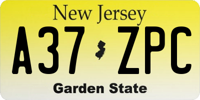 NJ license plate A37ZPC