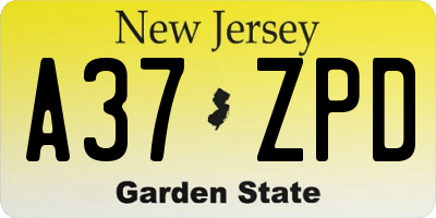 NJ license plate A37ZPD