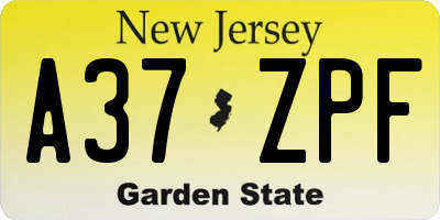 NJ license plate A37ZPF