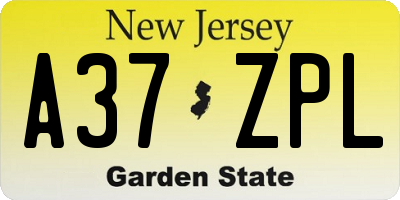NJ license plate A37ZPL