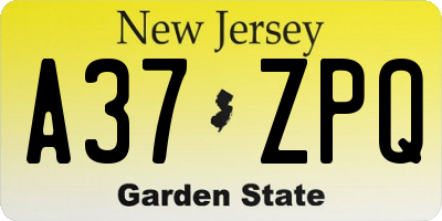 NJ license plate A37ZPQ