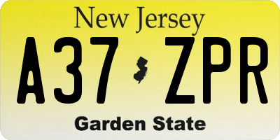 NJ license plate A37ZPR