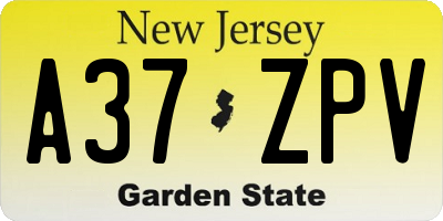 NJ license plate A37ZPV