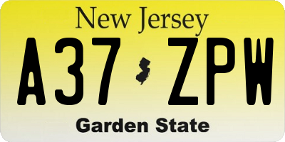 NJ license plate A37ZPW