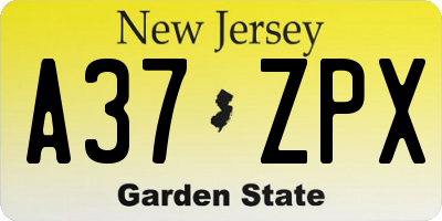 NJ license plate A37ZPX