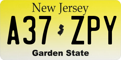 NJ license plate A37ZPY